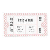ROOS QUARTZ PINK Weddenschap Save the Date TICKET Etiket (Voorkant)