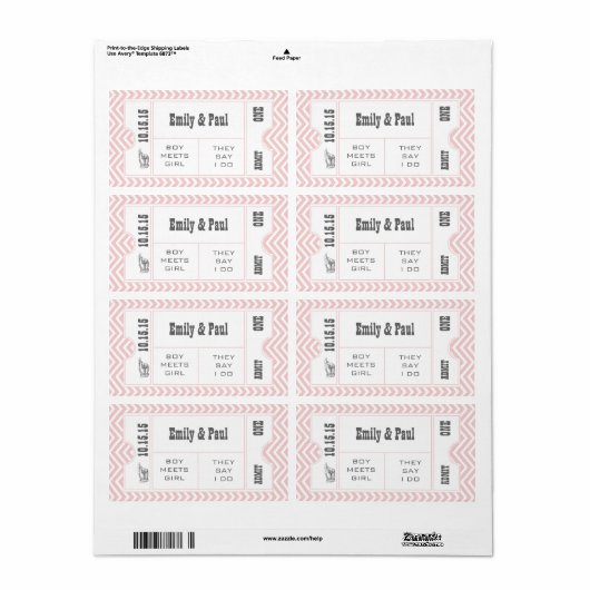 ROOS QUARTZ PINK Weddenschap Save the Date TICKET Etiket (Full Sheet)