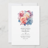 Roos Quartz, Stoffig Blauw, Roze en Cream Bruiloft Kaart (Voorkant)