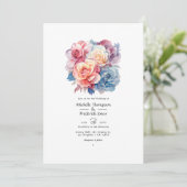 Roos Quartz, Stoffig Blauw, Roze en Cream Bruiloft Kaart (Staand voorkant)