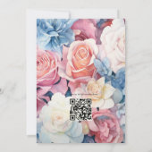 Roos Quartz, Stoffig Blauw, Roze en Cream Bruiloft Kaart (Achterkant)