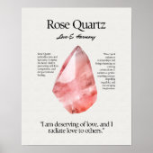 Roos Quartz Stone Crystal Betekenis Kaart Poster (Voorkant)