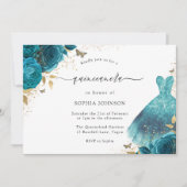 Roos Quinceanera, blauwgroen en goudsparkle Kaart (Voorkant)