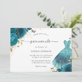 Roos Quinceanera, blauwgroen en goudsparkle Kaart (Staand voorkant)