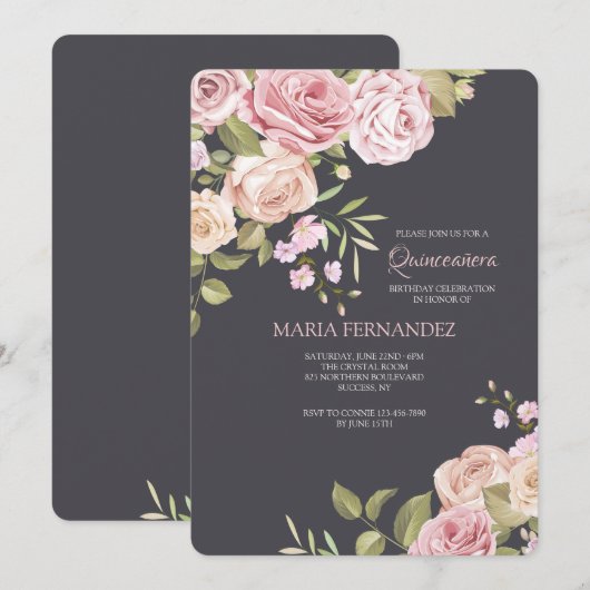 Roos Quinceañera Kaart (Voorkant / Achterkant)