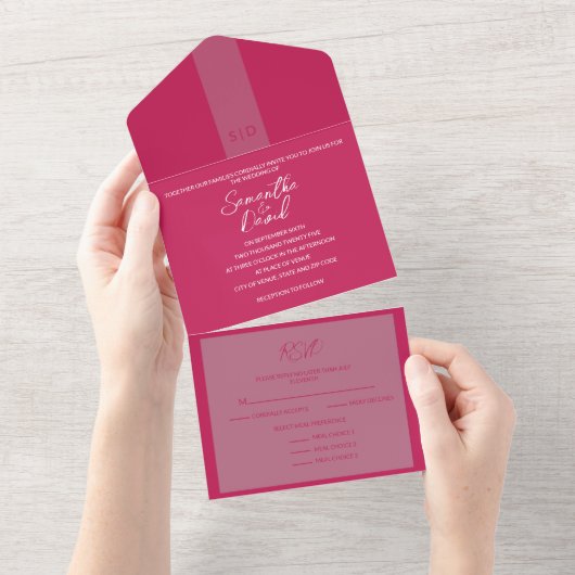 Roos Red All in One Wedding Invitation Uitnodiging (Afscheurbaar)