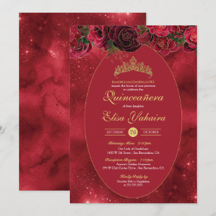 Roos Red Gold Luxury Butterfly Quinceanera Kaart