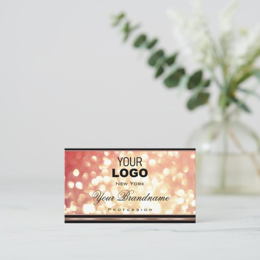 Roos Red Golden Glitter en Logo Elegant Zwart Visitekaartje (Staand voorkant)
