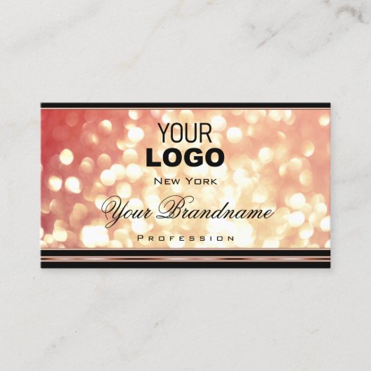 Roos Red Golden Glitter en Logo Elegant Zwart Visitekaartje (Voorkant)