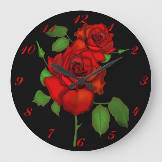 Roos Red Illustration Wall Clock Grote Klok (Voorkant)