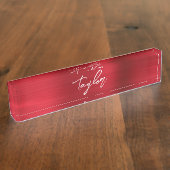 Roos Red Ombre Folie Modern penseelscript Naambordje (Zijkant)