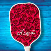 Roos Red Roses Elegant Script Floral Aangepaste na Pickleball Paddle