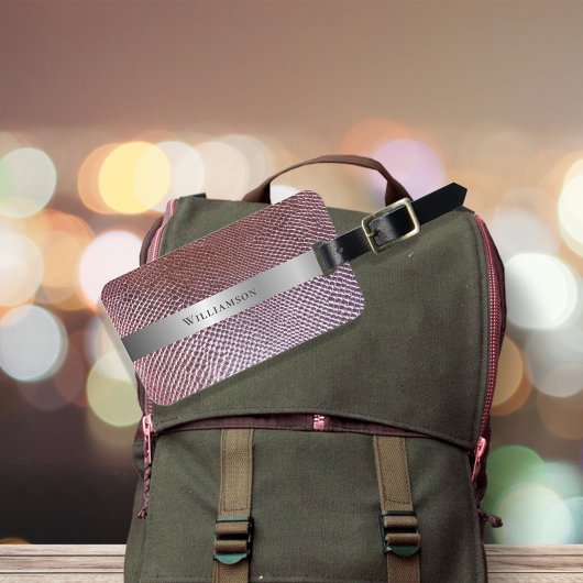 Roos Red Snakeskin Digital Leather Silver Metal Bagagelabel