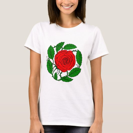 Roos Red T-Shirt voor vrouwen. Lange hobbels (Voorkant)