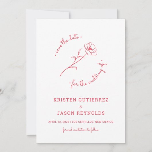 Roos Red Wildflower Sla de datum op Kaart (Voorkant)