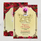 Roos Reds Yellow & Gold Sweet 16 16th Party Kaart (Voorkant / Achterkant)