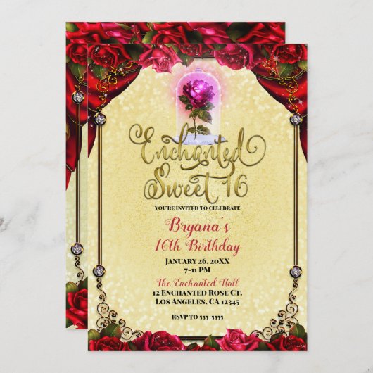 Roos Reds Yellow & Gold Sweet 16 16th Party Kaart (Voorkant / Achterkant)