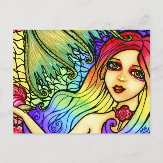 Roos  regenboogmeisjes Briefkaart (Voorkant)