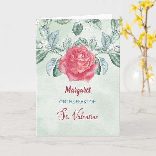 Roos Religieuze Feest van de St. Valentijn Kaart (Gele Bloem)