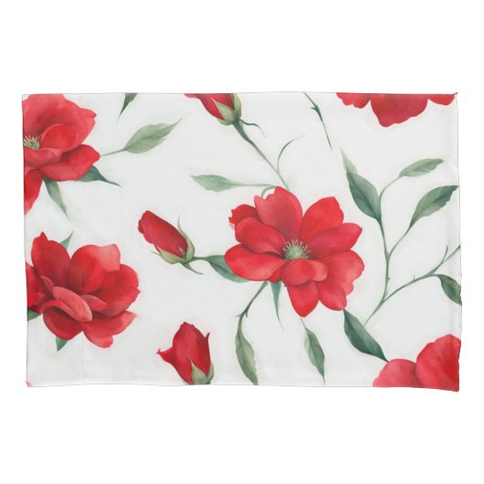  Roos Rode Bloem Patroon Elegant Beddengoed Kussensloop (Voorkant)