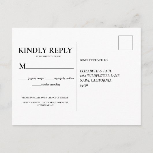 Roos rode bruiloft maaltijd keuzes RSVP Uitnodiging Briefkaart (Achterkant)