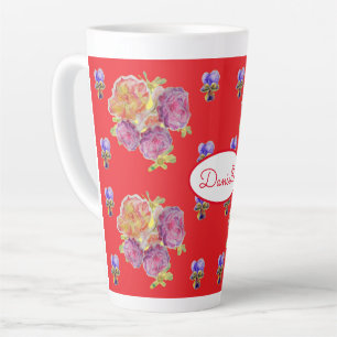 Roos Rode Floral Rozen Vintage Tuinwormen Retro Latte Mok