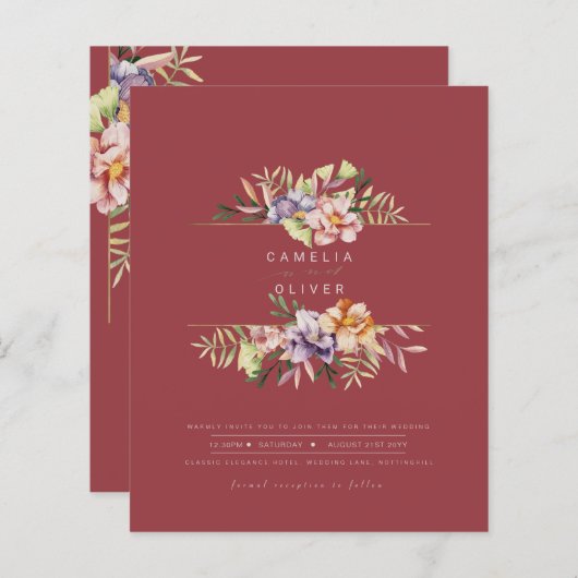 Roos Rode zomer Floral bruiloft nodigt QR-code uit (Voorkant / Achterkant)