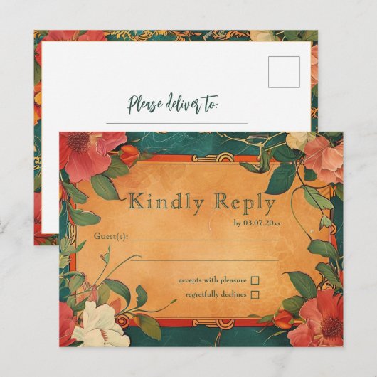 🌹 Roos Romance: Art Nouveau Splendor Briefkaart (Voorkant / Achterkant)