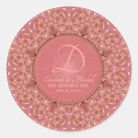 Roos Romance Monogram Weddenschap Ronde Sticker (Voorkant)