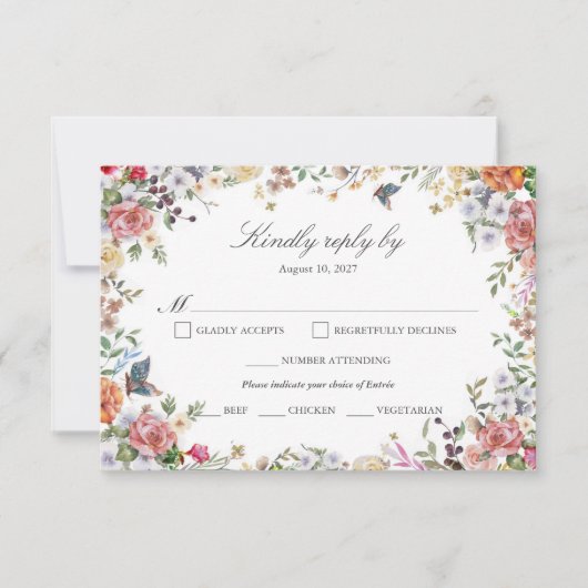 Roos Romantic Elegant Floral Waterverf RSV RSVP Kaartje (Voorkant)