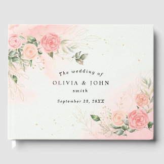 Roos Romantische Waterverf Wedding Pink Floral Gastenboek