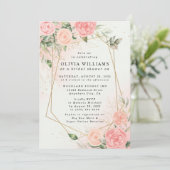 Roos Romantische Waterverf Wedding Pink Floral Inv Kaart (Staand voorkant)