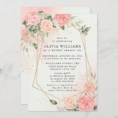 Roos Romantische Waterverf Wedding Pink Floral Inv Kaart (Voorkant / Achterkant)