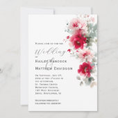 Roos Rood en Roze Bloemen Huwelijksuitnodiging Kaart (Voorkant)