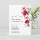 Roos Rood en Roze Bloemen Huwelijksuitnodiging Kaart (Staand voorkant)