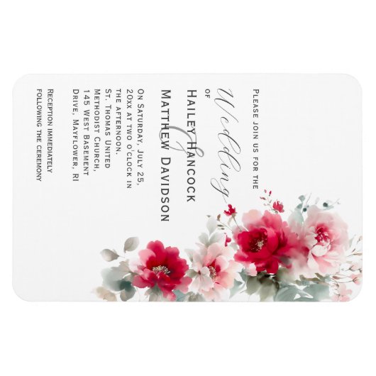 Roos Rood en Roze Bloemen Huwelijksuitnodiging Magneet (Horizontaal)