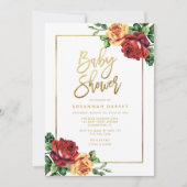  Roos Rood Geel Goud Script Baby shower Kaart (Voorkant)