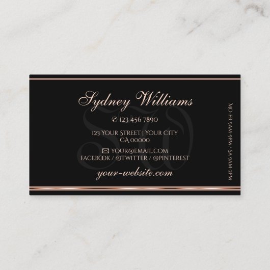 Roos Rood Gouden Glitter Monogram Elegant Zwart Visitekaartje (Achterkant)