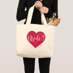 Roos rood hart en script gepersonaliseerde bride grote tote bag<br><div class="desc">Kute Personalized Bride canvas tas voor bruid om eigenschappen kleur editable roos rode hartvorm,  moderne greep en diamantring,  met douanenaam,  grote vrijgezellenfeest giften te zijn om alle essentiële goederen voor de trouwdag op te slaan.</div>