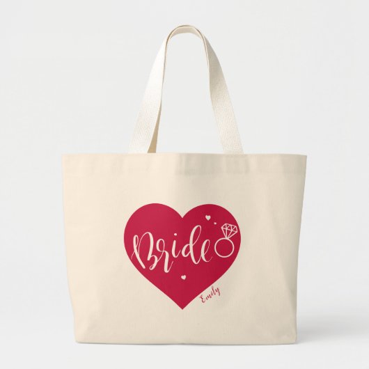 Roos rood hart en script gepersonaliseerde bride grote tote bag (Voorkant)