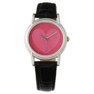Roos rood hart op diepere rode achtergrond horloge