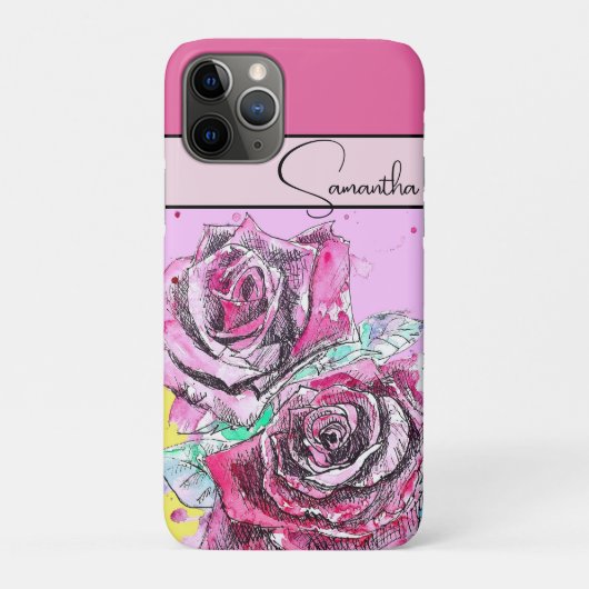 Roos Rood roze Waterverf Rozen Bloemen Telefoon Case-Mate iPhone Case (Achterkant)