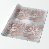 Roos Roos Goud Pastel Metallic Floral Silver Grey Cadeaupapier (Uitgerold)
