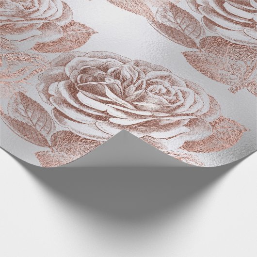 Roos Roos Goud Pastel Metallic Floral Silver Grey Cadeaupapier (Hoek)