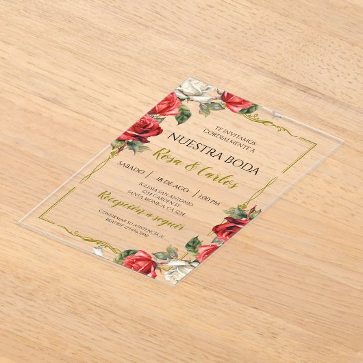 Roos Roos Spaans Huwelijk Acryl Uitnodigingen (Laagn)