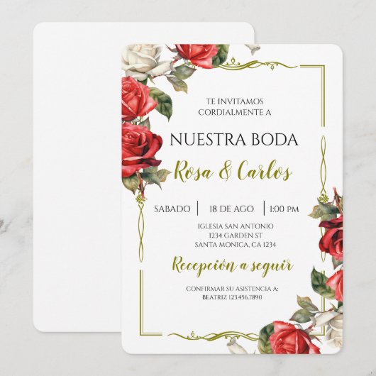 Roos Roos Spaans Huwelijk Kaart (Voorkant / Achterkant)