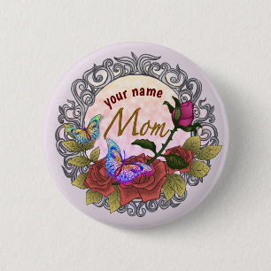 Roos Rosebud Mom custom Ronde Button 5,7 Cm