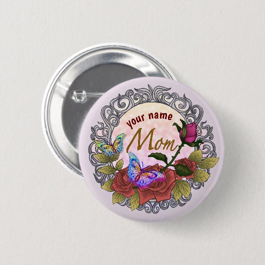 Roos Rosebud Mom custom Ronde Button 5,7 Cm (Voorkant /achterkant)