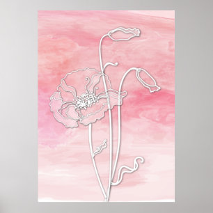 Roos Roze Abstracte Waterverf en Poppies 2 Poster
