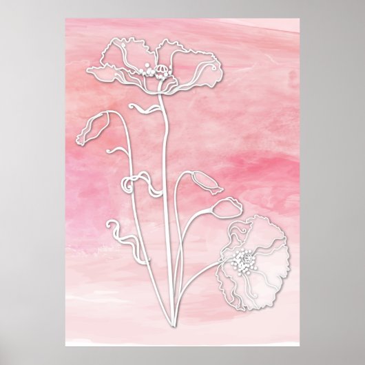 Roos Roze Abstracte Waterverf en Poppies Poster (Voorkant)